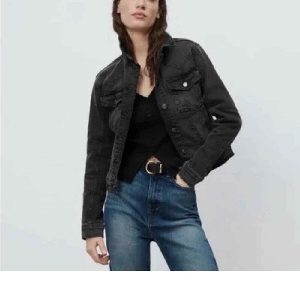 Zara Black Unisex Trucker Jean Jacket Size Medium NWT